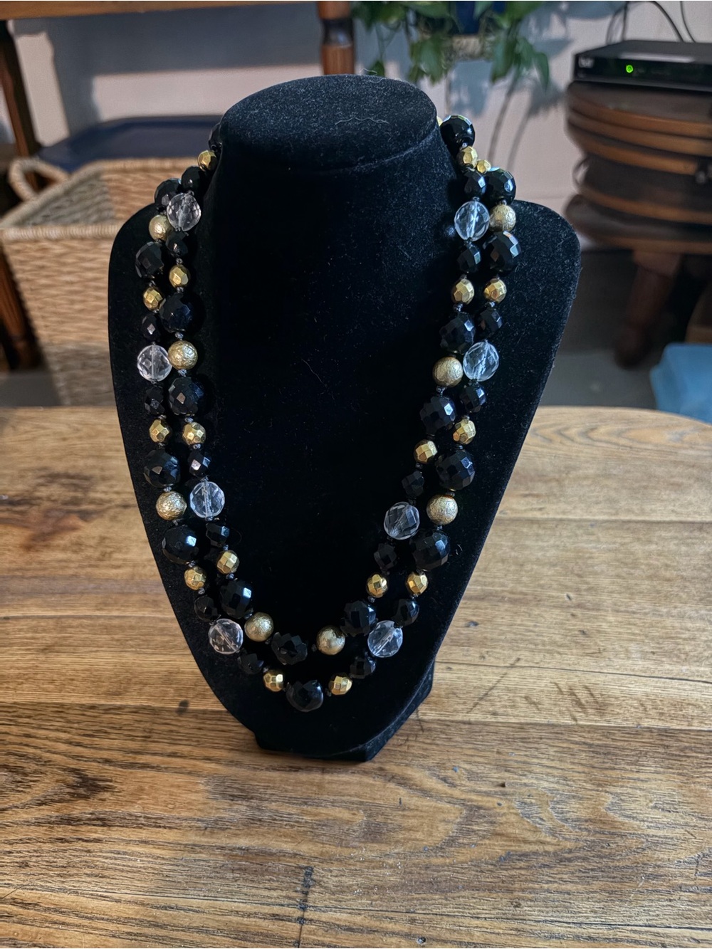 Momento Elegant Black & Gold Beaded Double-Strand Necklace